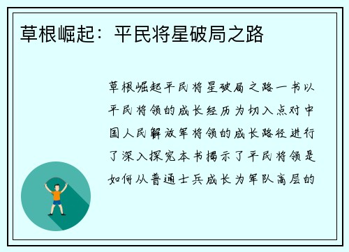 草根崛起：平民将星破局之路